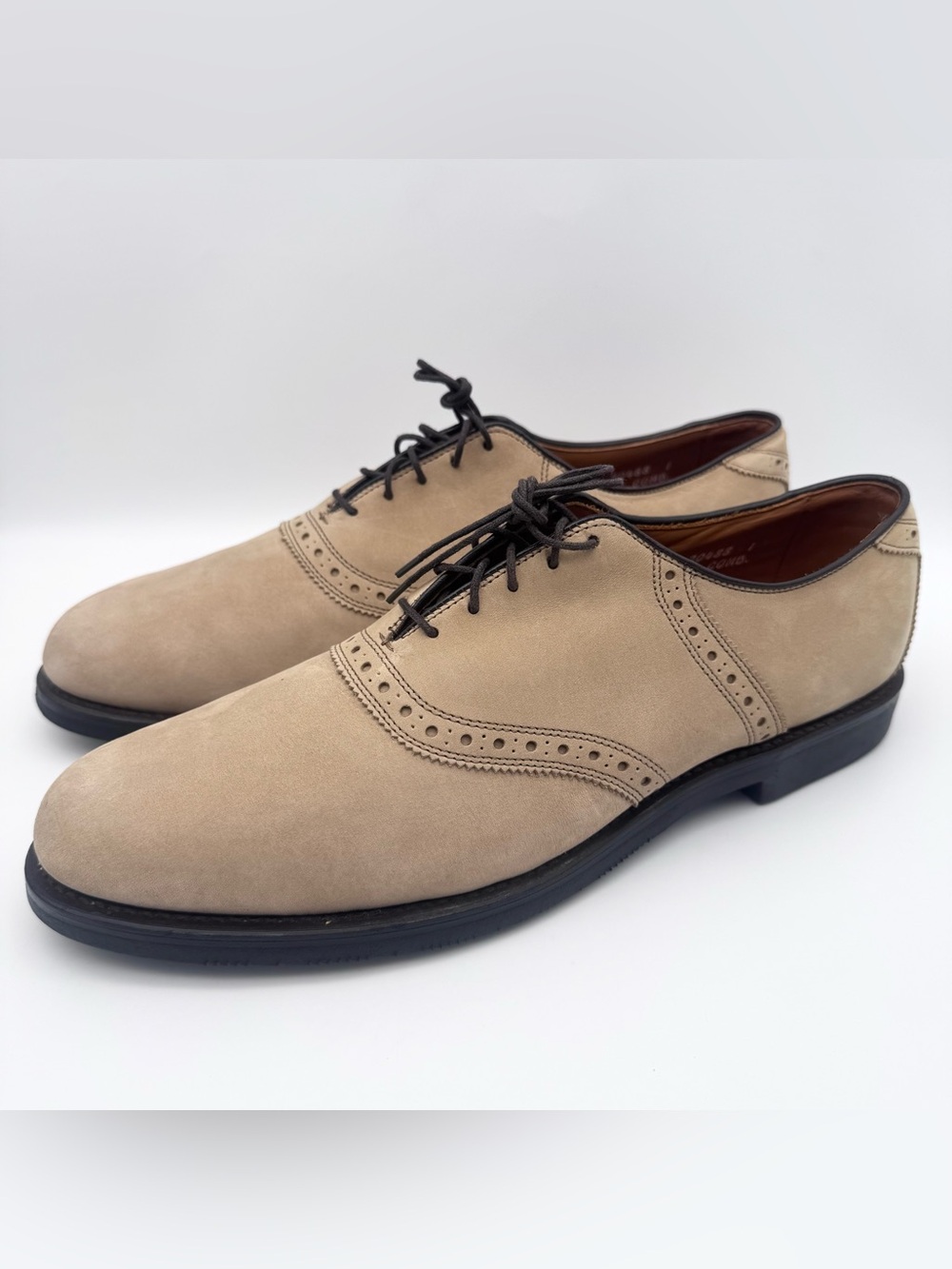Allen Edmonds Greenwood Tan Suede Saddle Oxford Shoes Men's Size 10.5 A